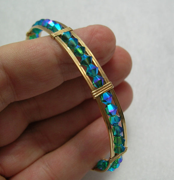 Swarovski Crystal Blue Gold Filled Wire Wrapped Bracelet